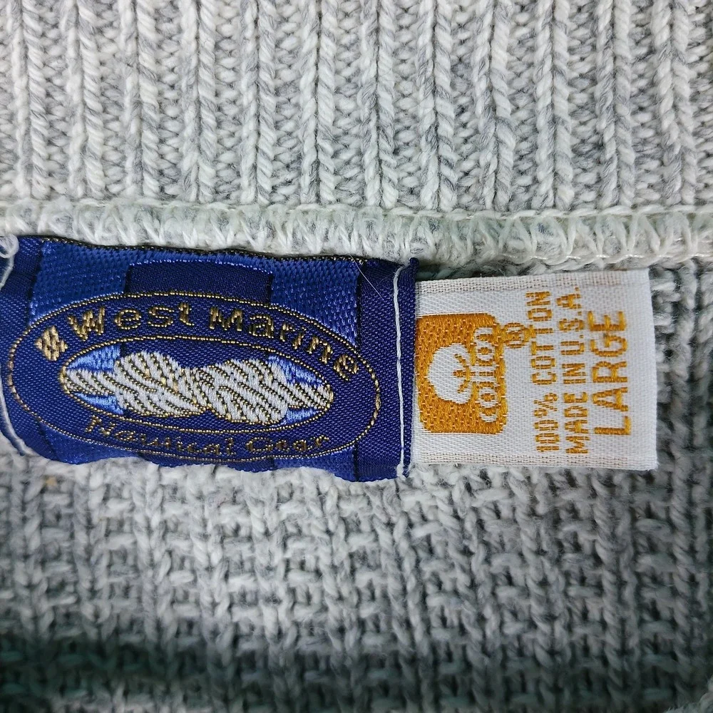 West Marine Natural Gear Sweater Men L Gray Oatmeal Cotton Henley Knit Pullover